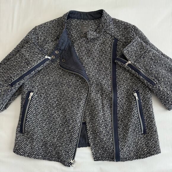 GAP Jackets & Blazers - GAP Womens Navy Wool Twill Moto Jacket Asymmetric Cropped Zip Coat Size Medium
